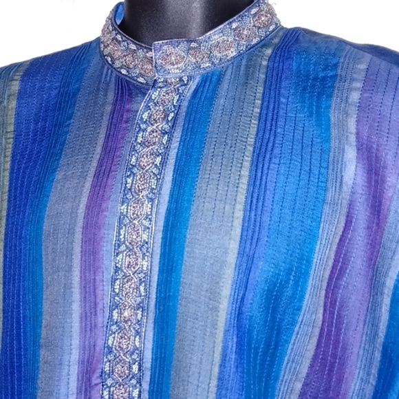 REGAL Blue, Purple and Gold Striped Kurta, 44 - Picture 6 of 8